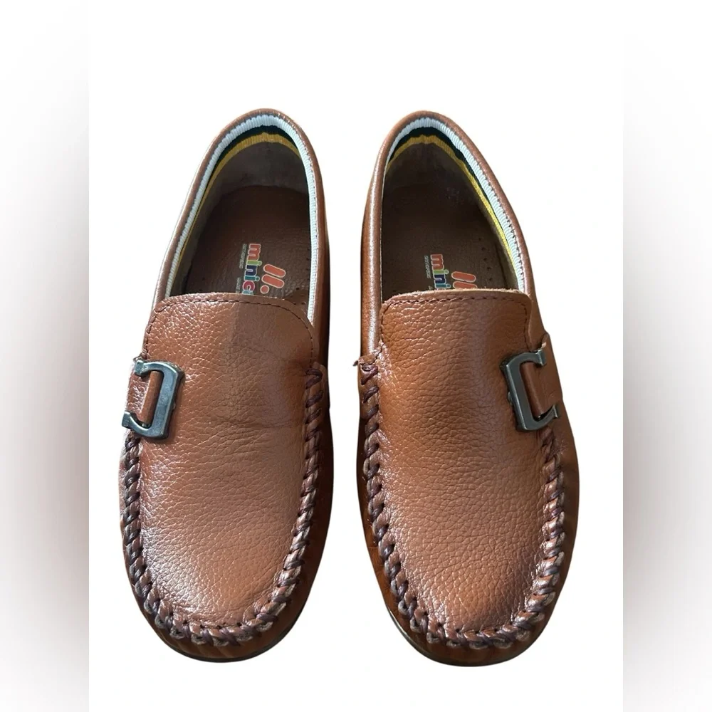 Minican Boys Brown Moc Toe Loafers Slip-On Dress Shoes EU 30